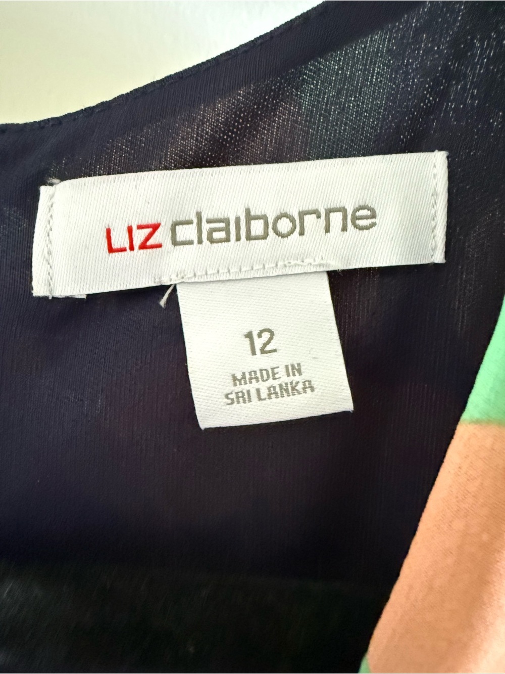 Liz Claiborne Green, Navy, Peach & White Floral Wrap Midi Dress - Picture 5 of 8